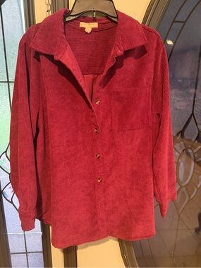 Woman Within Ribbed Button-Front Shacket — Berry